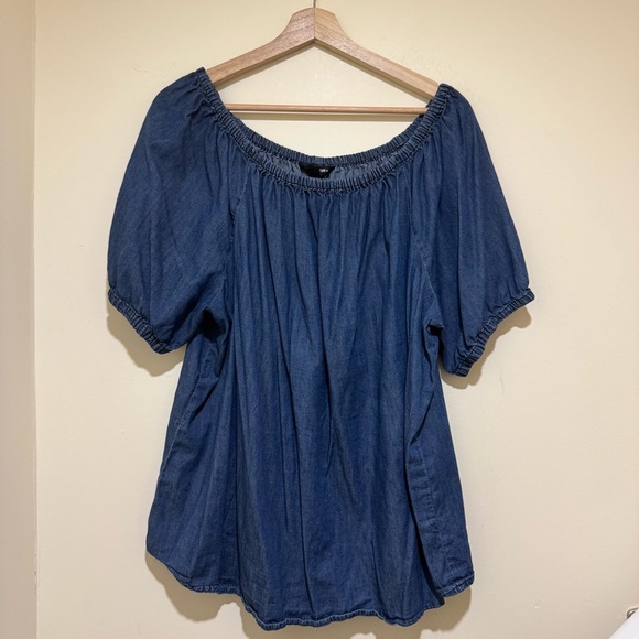 Women’s Joe Fresh Business Casual Blue Denim-Like Short Sleeve Blouse Size 1X - Picture 2 of 14